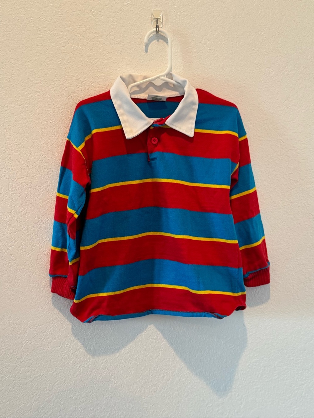 VTG Health-Tex Kids Long-Sleeve Rugby Polo Shirt in Red & Blue Made in USA